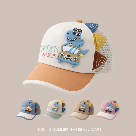 Berretto Da Baseball Per Bambini Rete Traspirante Cappello Sole Dinosauro 3D Auto Cartone Animato Cotone Poliestere Estate Ragazzi Ragazze