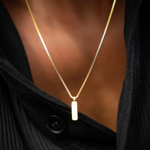 Collana con Catena Veneziana in Acciaio Inossidabile Minimalista con Pendente a Barra Rettangolare per Uomo Gioielli Moda Oro Argento
