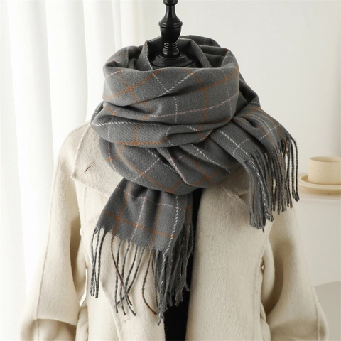 Sciarpa A Quadri Donna Inverno Imitazione Cashmere Caldo Scialle Frange Morbido Scaldacollo Avvolgente Elegante Unisex