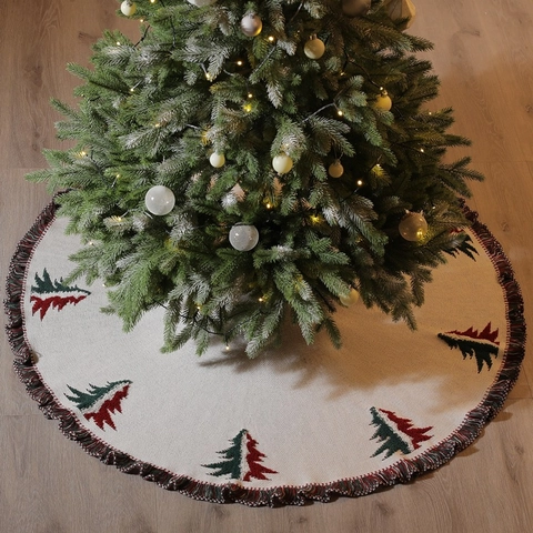 Christmas Tree Skirt Knitted Acrylic Three Color Tassel Edge 3D Loop Cedar Pattern Holiday Party Home Floor Decoration Rustic