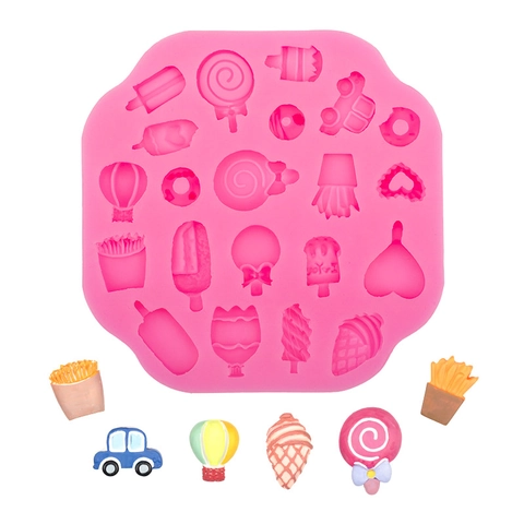 Molde De Silicona Para Caramelos Piruletas Helados Coches Donas Papas Fritas Formas Decoración De Pasteles Fondant