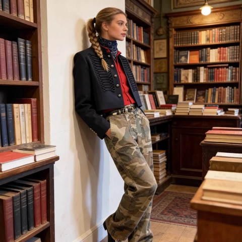Giacca Stile Militare Da Donna Collo Alto Cappotto Corto Bottoni In Metallo Argentato Decorazione Intrecciata Vintage Blu Notte