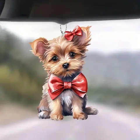 Cartoon Dog Hanging Ornament Acrylic Puppy Car Rearview Mirror Pendant Decorative For Christmas Tree Backpack