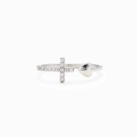 925 Sterlingsilber Offener Ring Herz Kreuz Strass Verstellbarer Fingerring Mode Schmuck Für Damen Geschenk