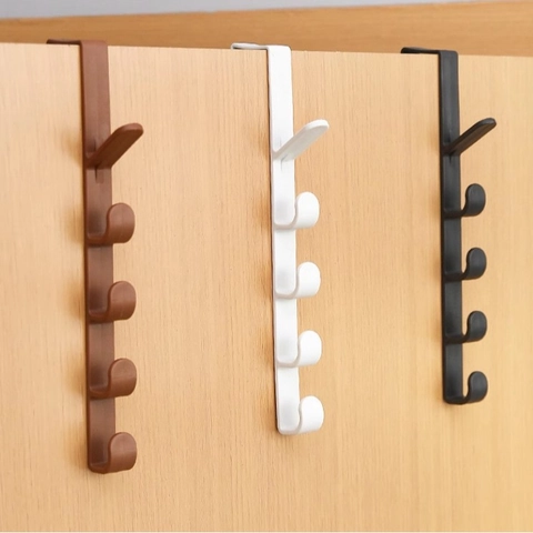 Over The Door Hooks Plastic Vertical Coat Rack Non-Drilling Closet Organizer For Bags Hats Clothes Multiple Hooks Minimalist Home Storage