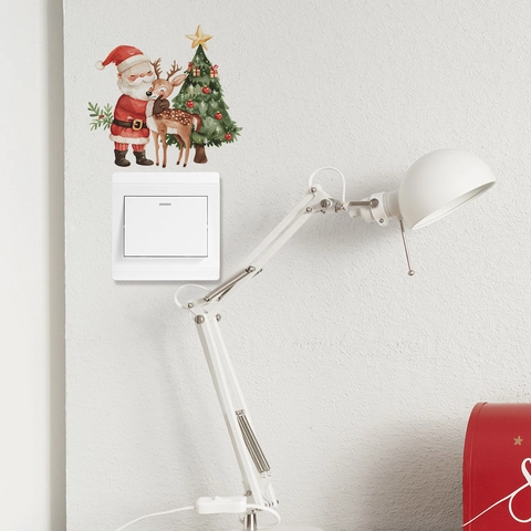 Kerst Muurstickers Kerstman Rendier Kerstboom Aquarel PVC Verwijderbaar Voor Schakelaar Stopcontact Woonkamer Decor