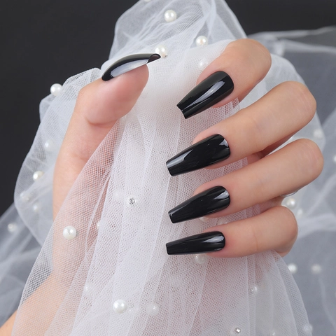Unghie Finte Adesive Lucide Medie Lunghe Forma Ballerina Bara Tinta Unita Rivestimento UV Resistenti Artificiali