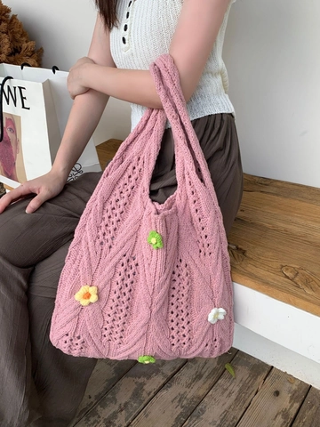 Πλεκτή Τσάντα Polyester Crochet Με Τρισδιάστατα Λουλούδια Bohemian Style Για Γυναίκες Casual Χρήση