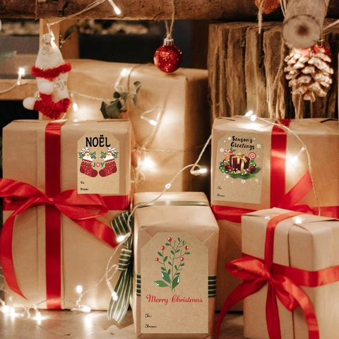 Etichette Regalo Di Natale Adesivi Carta Kraft Per Da Etichette Nome Decorative Vacanze Rotolo Motivi