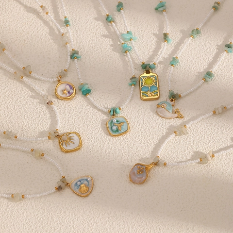 Collar De Perlas Con Colgante Acero Inoxidable Concha Esmalte Sol Ballena Estrella De Mar Joyería De Verano Para Mujeres