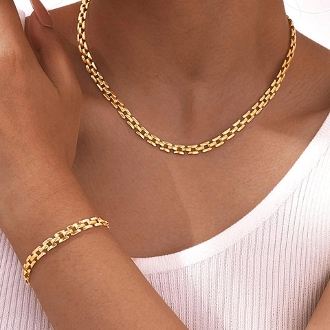 Edelstahl Gold Beschichtet Armband Kette Halskette Armband Hochglanzpoliert Schlüsselbein Link Für Damen Minimalist Schmuck