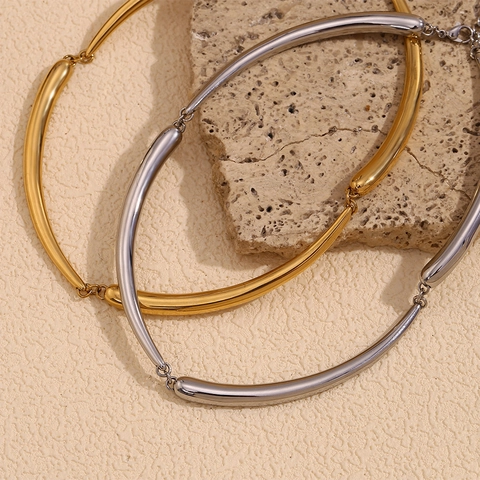 Collar De Tubo Curvado Acero Inoxidable Chapado En Oro De 18K Minimalista Estilo Bambú Joyería Punk Hip Hop Para Mujeres
