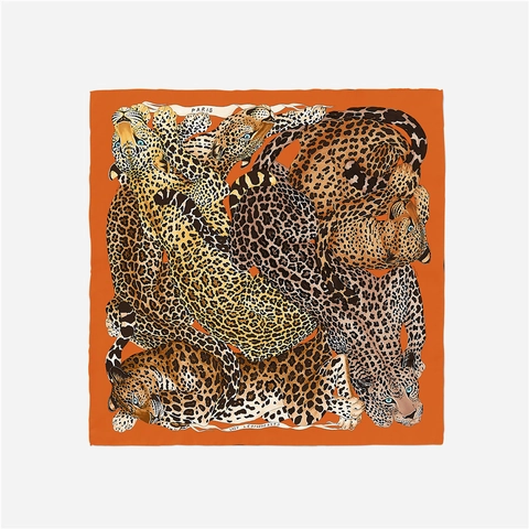 Pañuelo Cuadrado de Satén con Estampado de Leopardo para Mujer Vintage Artístico Patrón de Guepardo 53cm Bufanda Efecto Seda Accesorio de Moda