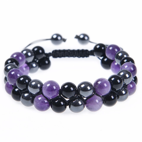 Triple Protection Double Layer Bracelet Amethyst Obsidian Magnetic Hematite Adjustable Braided Yoga For Women Men