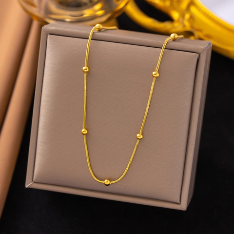 Collana A Catena Serpente Da Donna Acciaio Al Titanio Placcato Oro Perline Lucide Girocollo Elegante Moda