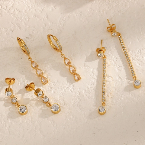 Orecchini Pendenti In Acciaio Inossidabile 304 Con Placcatura Oro Zirconia Nappa Per Donne Moda Stile Lusso Leggero