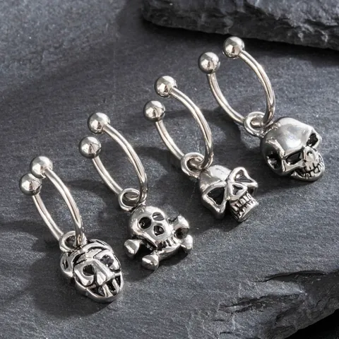 Schedel Ring Oorbellen Titanium Staal Gothic Punk Hip Hop Circulaire Halter Body Piercing Sieraden Voor Mannen Vrouwen