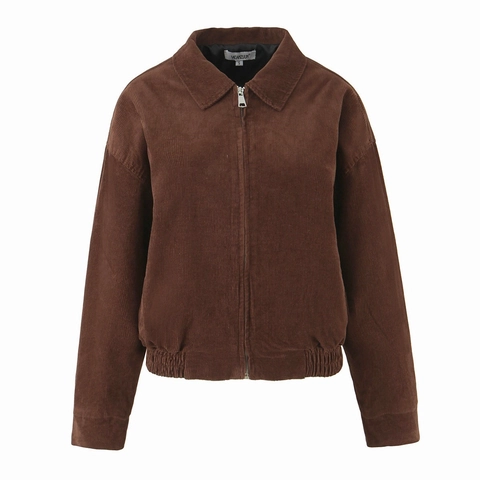 Women Corduroy Jacket Solid Color Long Sleeve Zip Up Lapel Collar Casual Short Outerwear Fashion Spring Fall Coat