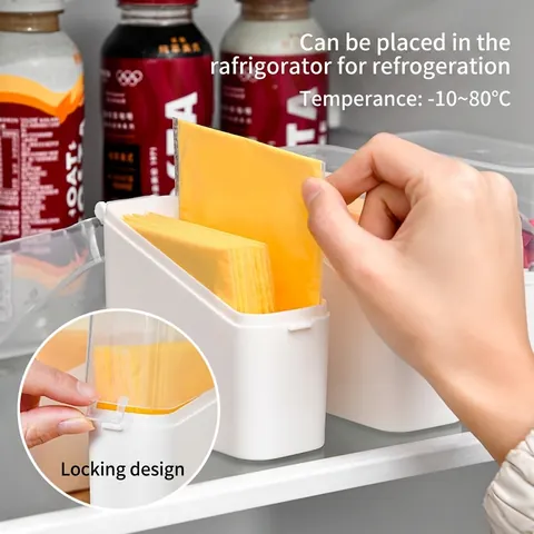 Cheese Slice Storage Box Plastic Refrigerator Side Door Food Container With Transparent Flip Top Lid Kitchen Organization