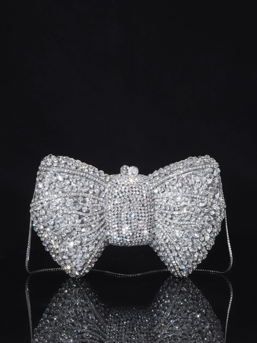 Rhinestone Luxury Evening Clutch Bag Alloy Crystal Sparkling Bow Wine Bottle Shape Socialite Party Handheld Chain