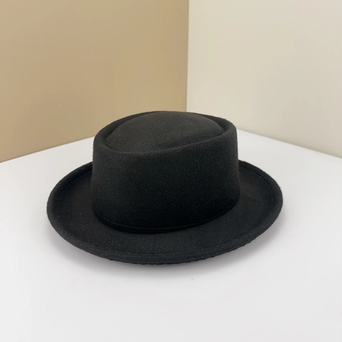 Vintage British Style Pork Pie Hat Woolen Polyester Felt Short Rolled Brim Flat Top Retro Jazz Hat For Men Women
