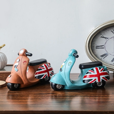 Salvadanaio Modello Di Motocicletta Scooter Vintage Resina Design Bandiera Britannica Retro Ornamento Da Scrivania Per Decorazione Casa Ufficio Regalo