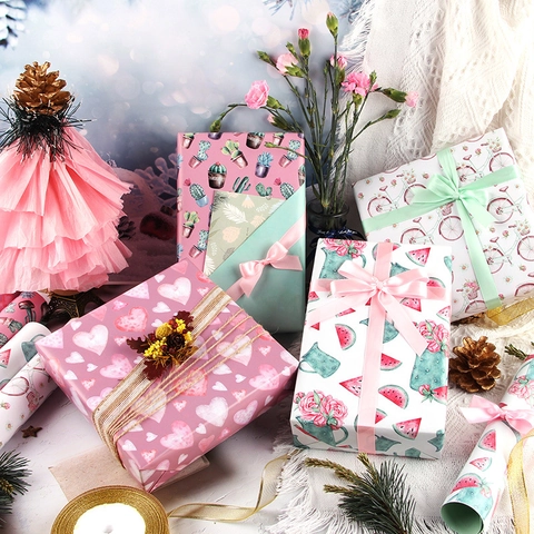 Gift Wrapping Paper Double Sided Printed Art Paper For Birthday Valentines Day DIY Crafts Floral Heart Pattern Romantic