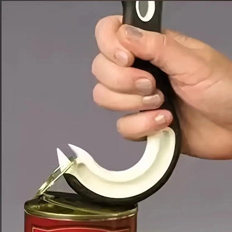 Manual Can Opener Ring Pull Tab Jar Opener Labor Saving Hook Design Ergonomic Rubber Handle Kitchen Gadget Tool Portable Non Slip
