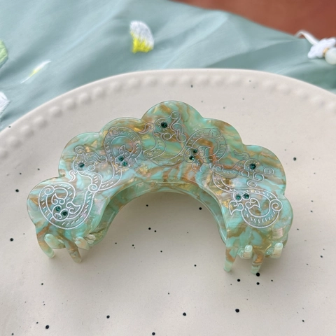 Vintage Hair Claw Clip Acetate Marble Pattern Chinese Style Cloud Rhinestone Large Shark Clip For Women Elegant Accessory