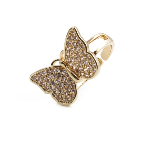 Bague Ouverte Ajustable Papillon Cuivre Zircon Émail Micro Incrustation Bijoux Mode Femmes