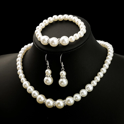 Elegant Faux Artificial Pearl Rhinestone Jewelry For Women Necklace Bracelet Earrings Minimalist Wedding Bridal Accessory