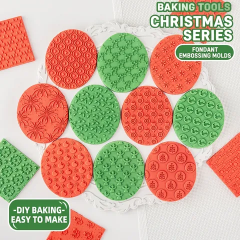 Christmas Fondant Embossing Mold Texture Pad Acrylic Cookie Cutter PLA Plastic Baking Tool For Clay DIY