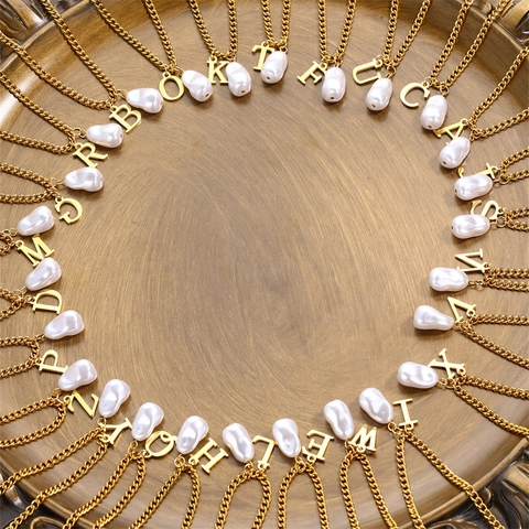 Collana Lettera Iniziale Perla Artificial Barocca Acciaio Inossidabile Placcato Oro Personalizzato Gioielli Minimalisti Donna Uomo