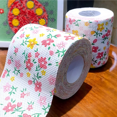 Printed Toilet Paper Roll Novelty Colorful Wood Pulp Paper Floral Heart Sudoku Pattern Soft Decorative Bathroom Tissue