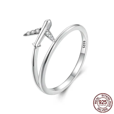 925 Sterling Zilver Vliegtuig Open Ring Voor Dames Minimalistisch Creatief Zirconia Vliegtuig Ontwerp Verstelbare Ring Sieraden