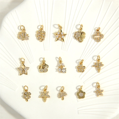 Zircon Charms Copper Gold Plated Rhodium Plated For DIY Jewelry Making Necklaces Bracelets Star Leaf Flower Shapes Accessory