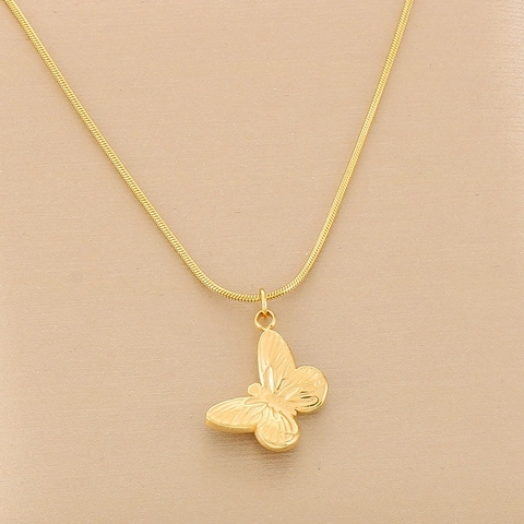 Butterfly Pendant Necklace Stainless Steel Snake Chain Dainty Minimalist Jewelry For Women