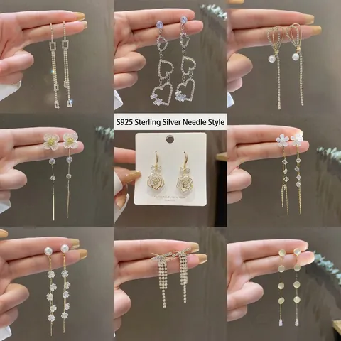 Pendientes Largos De Borla Floral Con Poste De Plata De Ley 925 Cobre Chapado En Oro Elegante Retro Joyas Mujer