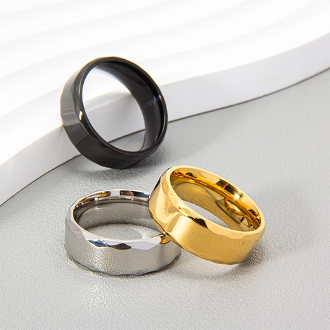 Anillo De Banda Geométrico Facetado 304 Acero Inoxidable Ancho Pulido Espejo Joyería Moda Minimalista Moderna Hombre Mujer