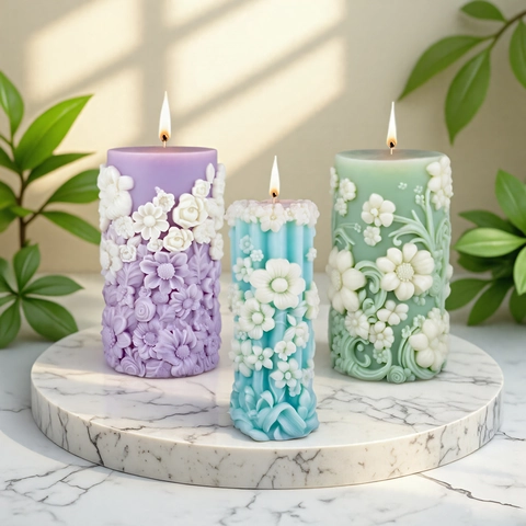 DIY Spring Flower Relief Cylinder Scented Candle Silicone Mold For Homemade Floral Pillar Candles Indoor Decoration Crafting Tools