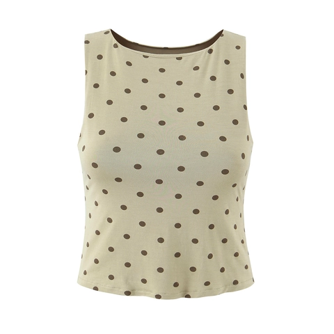Polka Dot Two Piece Skirt Set Cotton Sleeveless Round Neck Top And Irregular Hem Midi Skirt Casual Summer Women