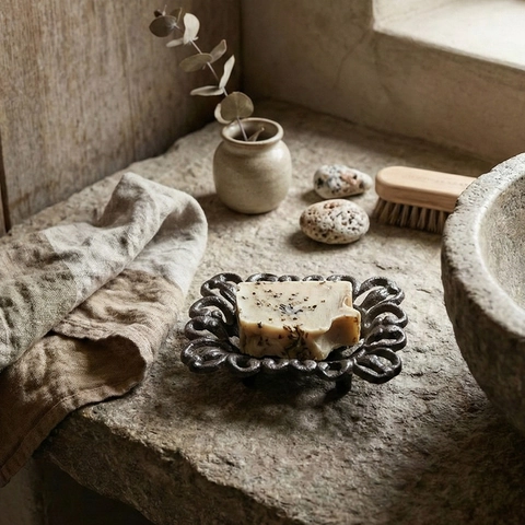 Vintage Cast Iron Soap Dish Decorative Hollow Out Soap Holder Rustic Bird Design Drainage Rack Bathroom Garden Home Decor