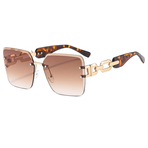 Lunettes De Soleil Carrées Sans Monture Femmes Protection UV400 Surdimensionnées Chaîne En Métal Branches Creuses Luxe