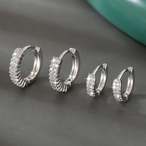 Luxury Huggie Hoop Earrings Copper Zircon Pavé Inlaid Geometric Round Fashion Elegant Jewelry For Women Gold Silver Tone
