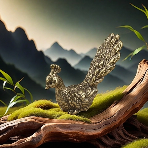 Antique Brass Peacock Phoenix Figurine Retro Desktop Ornament Tea Pet For Home Office Zen Decoration