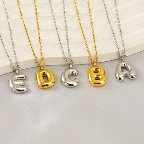Bubble Initial Necklace 18k Gold Plated Stainless Steel 3D Balloon Alphabet Pendant Necklaces For Women Fashion Jewelry