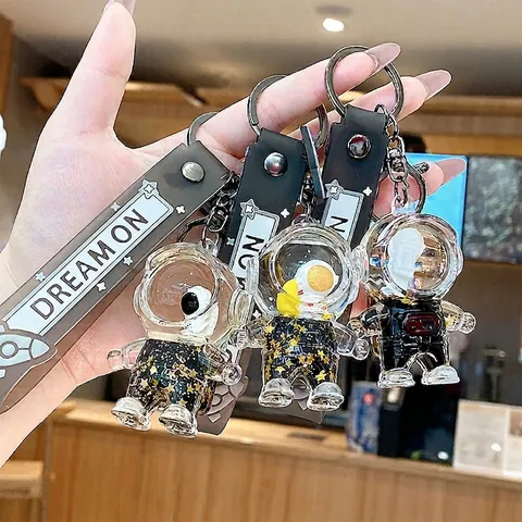 Portachiavi Astronauta Sabbie Mobili Ciondolo Bottiglia Liquida Acrilico Cinturino Dream On Accessorio Borsa Auto