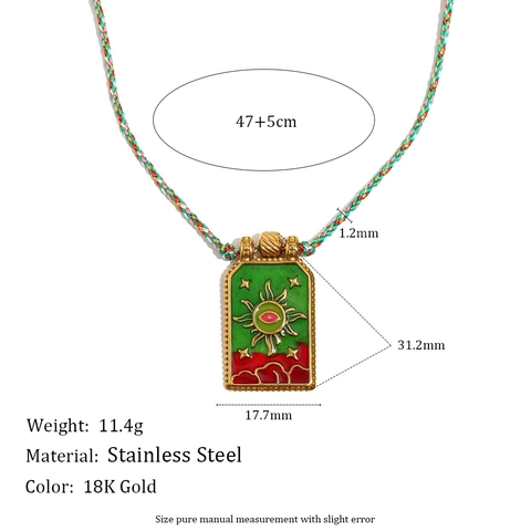 Collar Colgante Carta Tarot Sol Ojo Acero Inoxidable Chapado En Oro 18K Esmalte Cuerda Trenzada Colorida Joyas Mujer