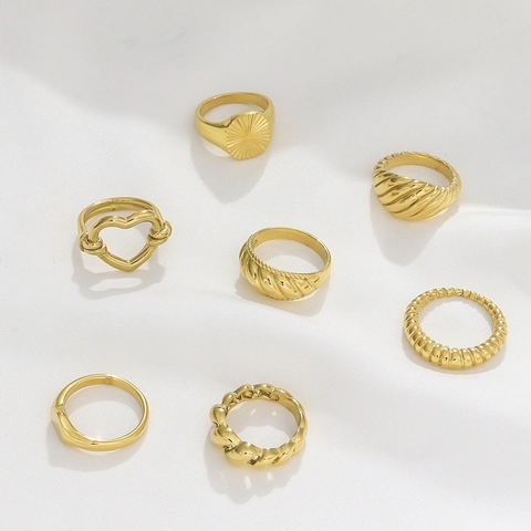 Mode Edelstahl Croissant Herz Gedreht Hohl Ringe Für Damen Vergoldet Minimalistisch Offen Geometrisch Stapeln Fingerringe Schmuck