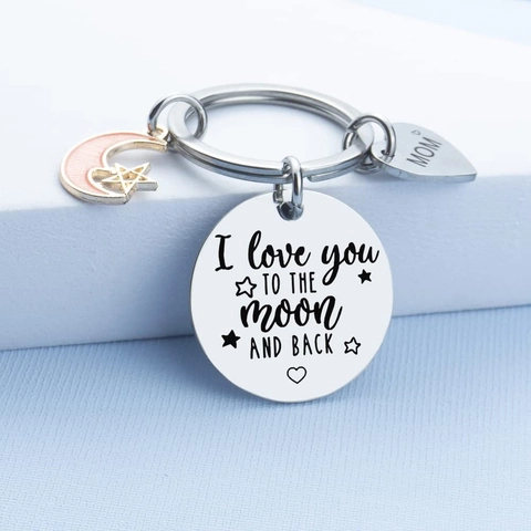 I Love You To The Moon And Back Schlüsselanhänger Edelstahl Pink Emaille Mond Stern Herz Mama Anhänger Geschenk
